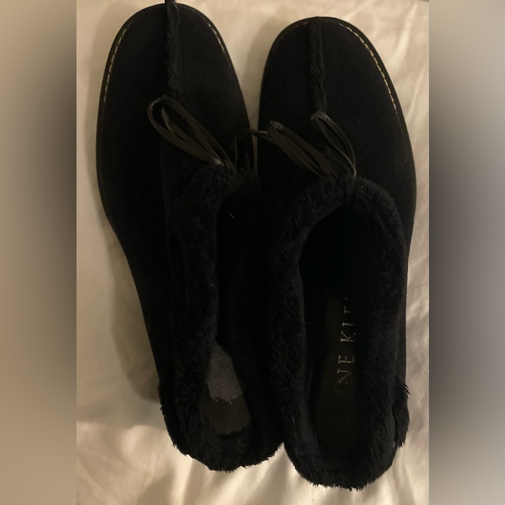 Anne Klein black clogs suede outer with shearling.